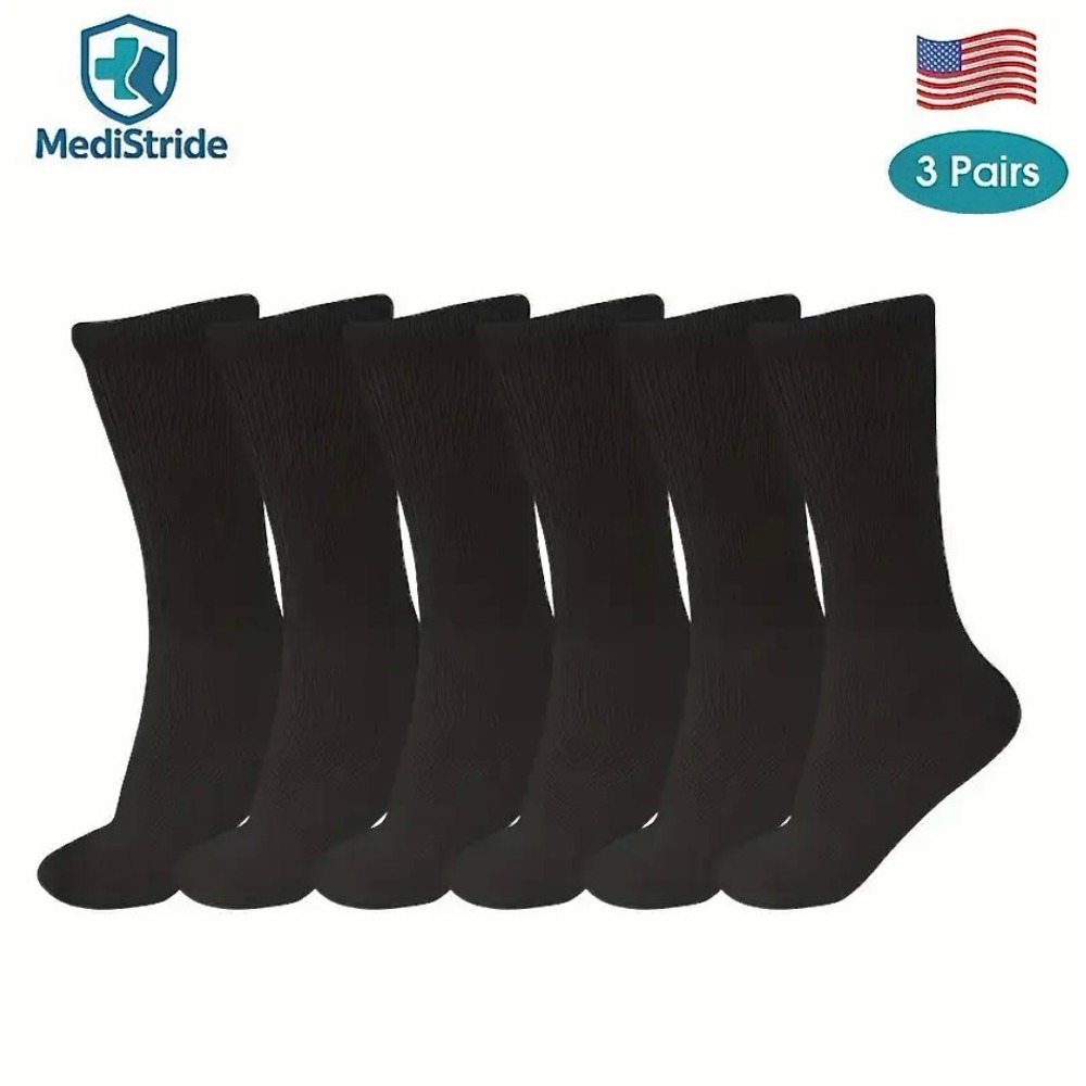 Diabetic Friendly Non-Binding No Elastic Socks BLACK 10-13 Loose‎ Fit 3 Pack